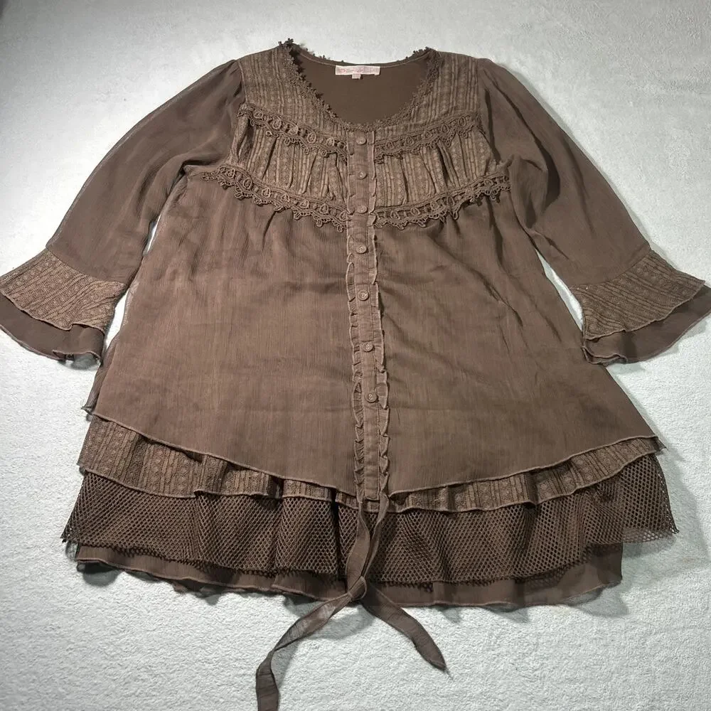 Y2k 2000s Renaissance Gothic Medieval Lace Smock Tunic Medium Dress Top Cottage